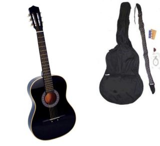 New Crescent Beginner Black Acoustic Guitar Gigbag Strap Tuner Lesson 