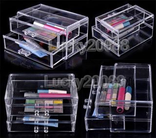 Clear Acrylic 2 Drawers Jewelry Storage Cosmetic Organizer Cube 2 
