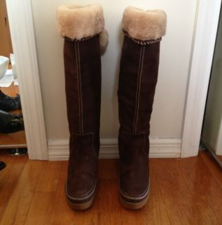 Juicy Couture Aimee Brown Boot Shearling Pom Pom RARE