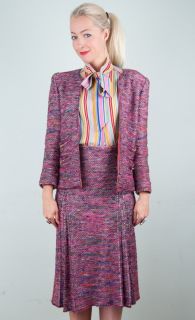 Adolfo Saks Vtg 70s Incredible 3pc Knit Skirt Suit Blazer Ascot Blouse 