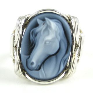 Fine Horse Agate Cameo Ring Sterling Silver Custom Jewelry Wire Art 