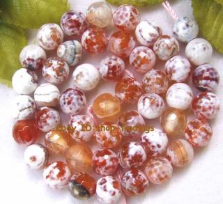 Round Faceted 8mm Red Crackle Crab Agate Loose Beads 14