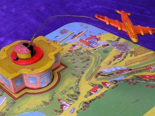   Vintage MARX TIN TOY Airport Playset Wind up Rotating Airplane England
