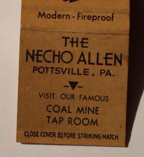 1940s Matchbook Necho Allen Coal Mine Pottsville PA MB
