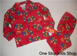 Alvin and The Chipmunks Boys 2T 3T 4T Flannel PJs Set Pajamas Shirt 