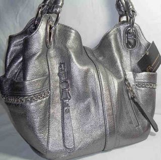 Handbag B Makowsky Matching Case Alice Satchel Chain Accents Pewter 