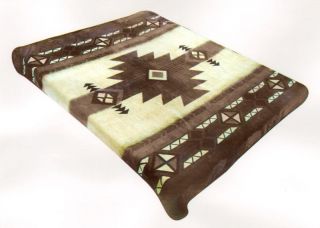Southwestern Azteca Indian Soft Mink Blanket Queen Beige Brown