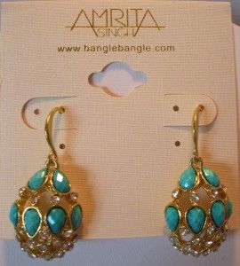 Authentic Amrita Singh Designer Fashion Rhinestone Turquoise Dangle 