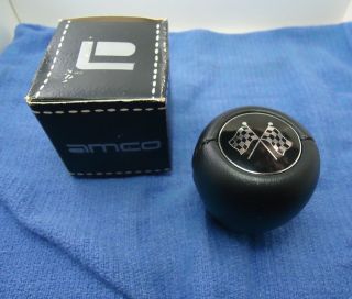 Amco leather grained Crossed Flags NOS knob Mustang Cougar Tiger 1 2 