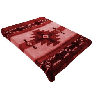 Southwestern Azteca Indian Soft Mink Blanket King Burgundy
