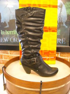 Bare Traps Trysta Black Studded Ruched Buckle Boots New
