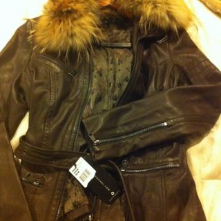 Authentic Leather Jacket w Fur Trimmed Collar Andrew Marc Jacket