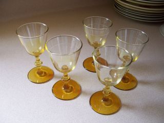 clear wine sherry cordial glasses amber gold stem line around middle 