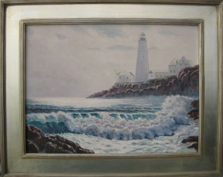 Signed Anhalt Portland Head Maine Lighthouse 1956 Oil Painting 18 x 24 