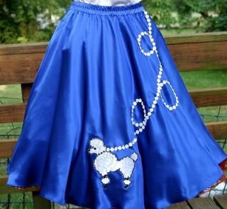 Blue SATIN 50s Poodle Skirt Adult Size Medium Waist 30 Length 25