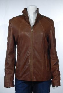 NWT Andrew MARC New York Womens Nutmeg Brown Lambskin Leather Jacket 
