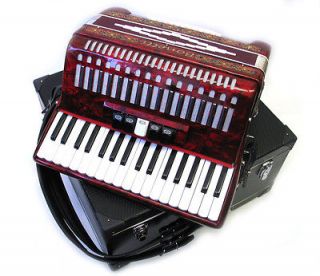  Red Bonetti 34 Key Piano 72 Bass Accordion w/Case, Straps, & Warranty