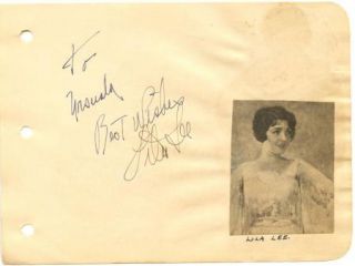 Lila Lee Vintage 1930s Original Signed Album Page Autograph Silent 