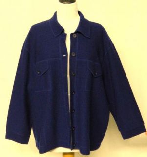 Talbots Woman Size 2X Navy Blue Felted Wool LTWT Jacket Sweater 