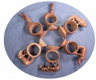   Handcarved Wooden African Animal Figure Napkin Rings from Kenya