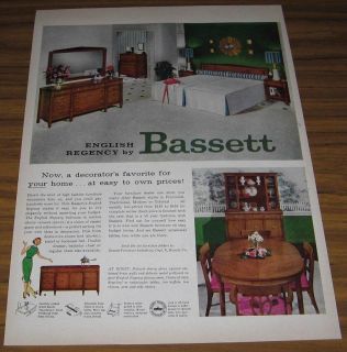 1958 Ad English Regency Furniture Bassett Bedroom Dine