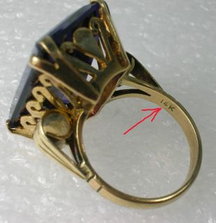Antique 14k Gold Purple Man Made Sapphire Ring Vintage Estate Jewelry 