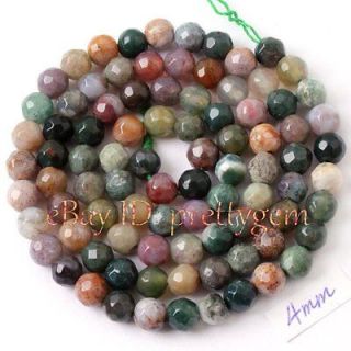 4MM FACETED ROUND SHAPE INDIAN AGATE GEMSTONE BEADS STRAND 15