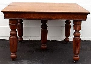Antique Tiger Oak Dining Room Table Five Ribbed Ball Legs