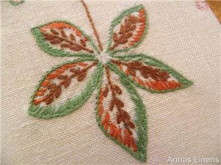 Vintage Linen Guest Towel Hand Embroidered Autumn Leaves