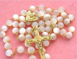 Antique Moonstone Bead Crucifix Rosary 1930 Argentina