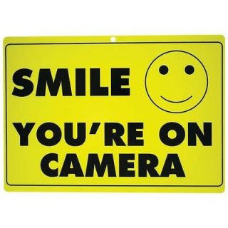 SMILE YOURE ON CAMERA YELLOW SIGN CCTV VIDEO SECURITY SURVEILLANCE 