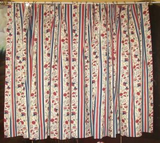 Vintage French Country Folk Art Victorian Colonial Floral Stripe 