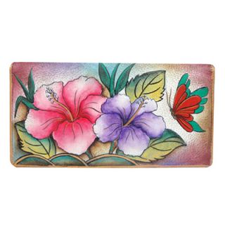 Anuschka Slim BiFold Wallet Hand Painted Leather Hawaiian Hibiscus 