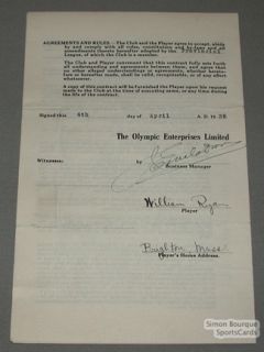 1939 QPBL William Ryan Quebec Signed Baseball Contract