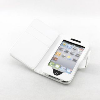 White Leather Wallet Book Case Cover for Apple iPod Touch 4 4th 4Gen 
