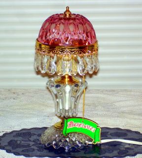 Antique Vintage Michelotti Lamp Crystal Cranberry Cut Glass Prisms 