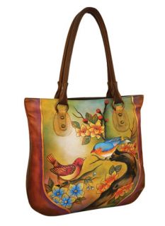 Gorgeous Anuschka Handpainted Two for Joy Large Shopper Handbag