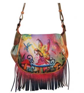 Gorgeous Anuschka 497 Eff Enchanted Forest Fairy Fringe Saddle Bag 