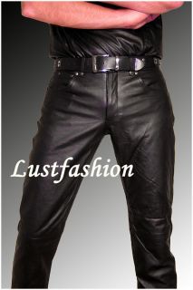 Leather Pants Black Mens Leather Jeans with Buttons