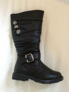 Kids Girls Black 10 inch High Black Combat Boot with Studs and Buckle 
