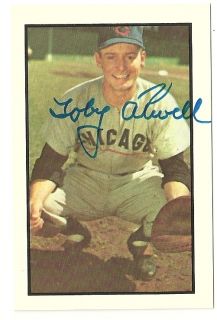 Signed Toby Atwell (dec) 1983/1953 Bowman color reprint card #112 