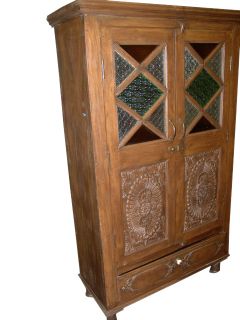   Armoires Wood Carved Cabinet Armoire India Furniture Etched Glass