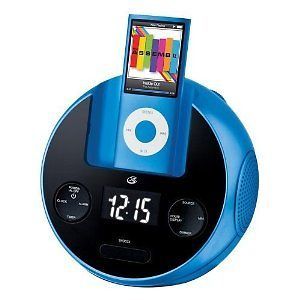 gpx ipod dock charger alarm clock am fm round blue