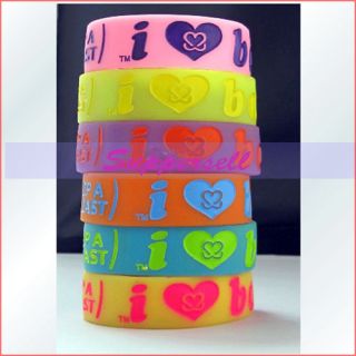 6pcs I Love Heart Boobies Bracelet Wristband Support Breast Cancer 