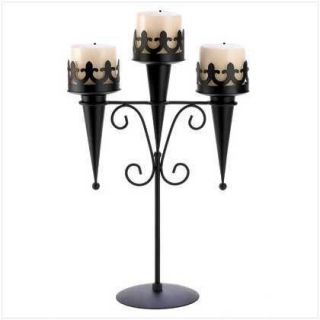 Gothic Iron Triple Candle Stand Midieval Dungeon Castle Black Matte 