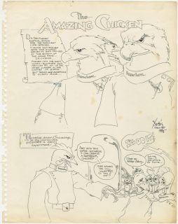 Tom Artis Amazing Super Chicken Original 3 Page Origin Story Art 1985 