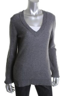 Aqua New Gray Cashmere V Neck Long Sleeve Pullover Sweater L BHFO 