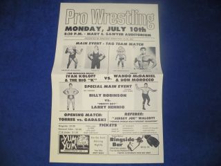 Wrestling 1972 Poster Program Ivan Koloff Big K Chief Wahoo La Crosse 