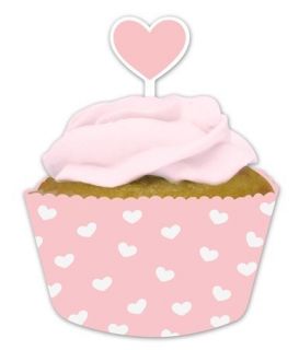 Pink Heart Baking Cups Cupcake Wrappers Picks Baby Shower Birthday 