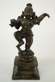 Antique 17 18c Asian Indian India Standing Bronze Figure of Krishna 